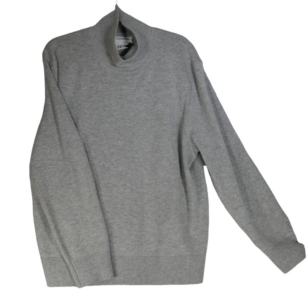 Calvin Klein Wool Cashmere Gray Sweater Men Large Long Sleeve Mock Neck Logo